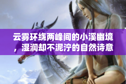 云雾环绕两峰间的小溪幽境，湿润却不泥泞的自然诗意